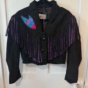 Vintage 70s / 80s Adler cropped fringed suede jacket M